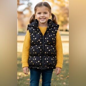 Healthtex black gold stars zippered puffer vest, great condition, wide stitch,3T